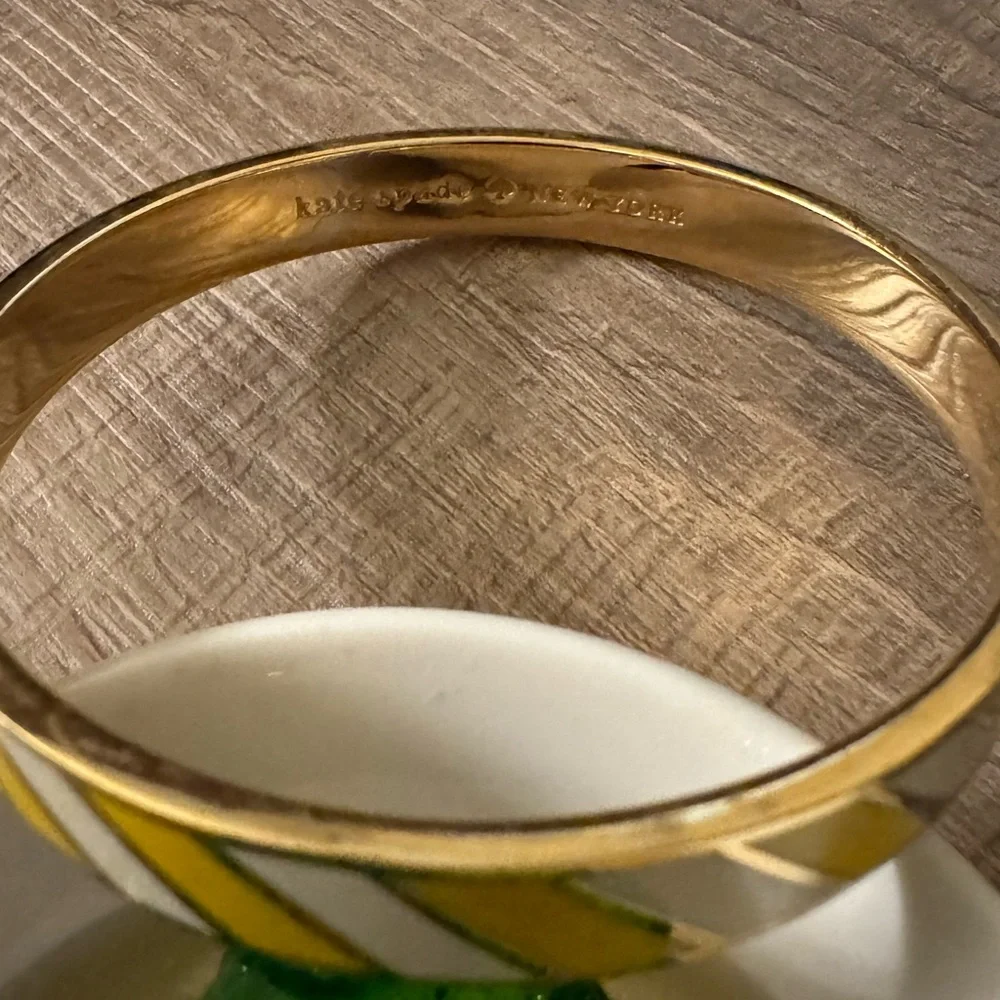 Kate Spade Yellow and Cream Enamel Diagonal Stripe Bangle Bracelet